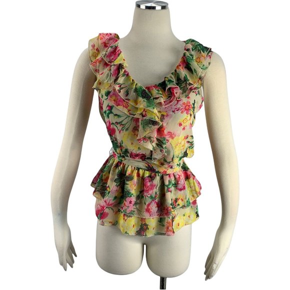 Bongo NWT Small Floral Top Sleeveless Flutter Fren - Picture 1 of 9
